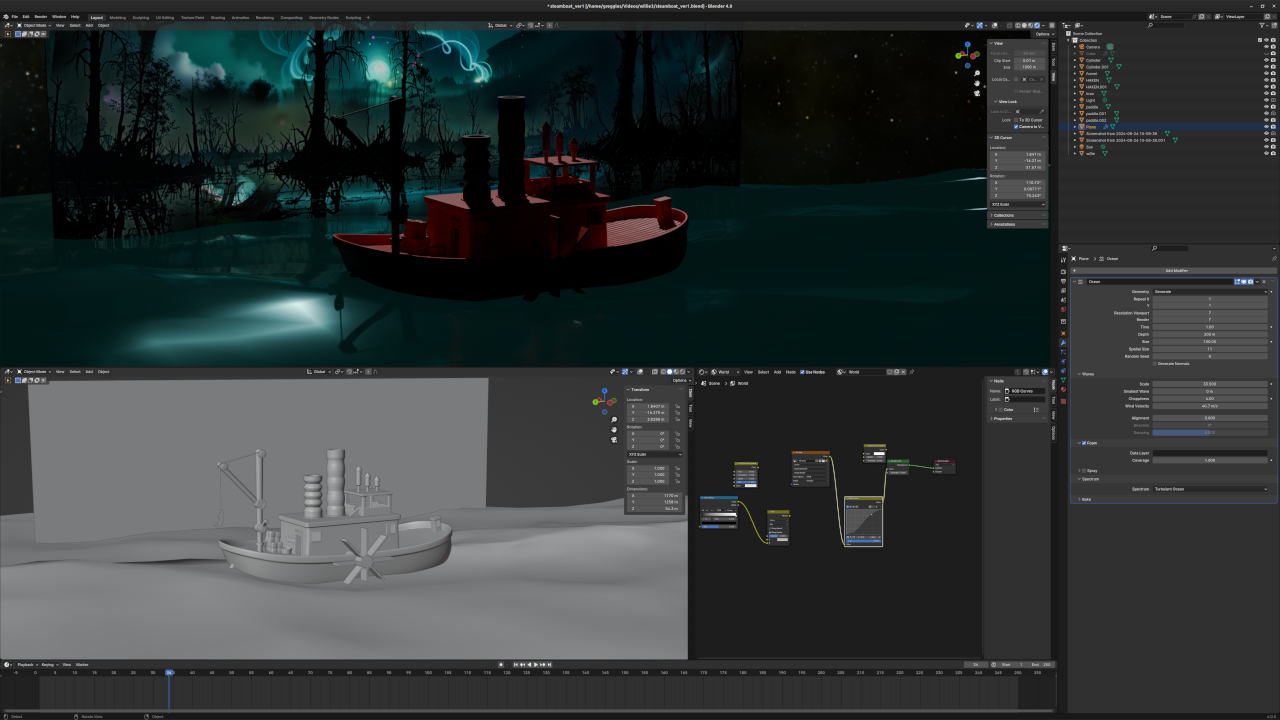 View of boat in Blender compositing